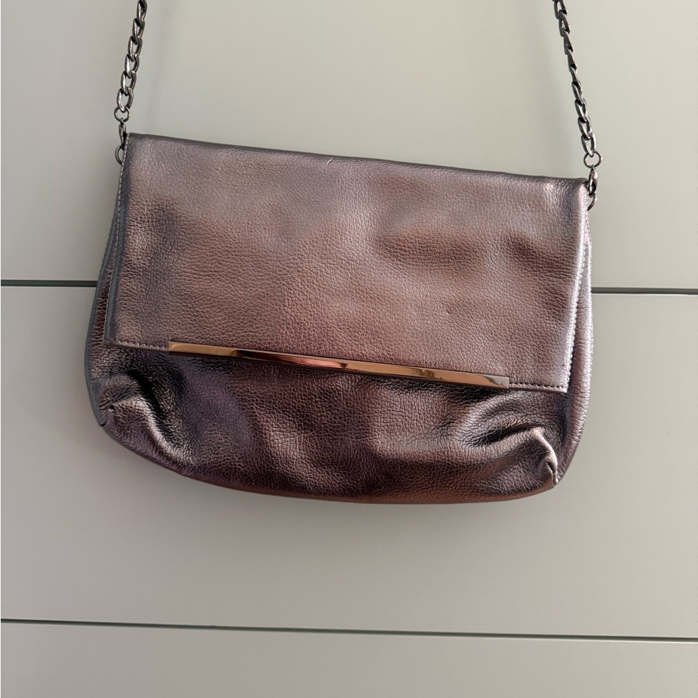 Metallic Plum Crossbody Bag with Chain Strap